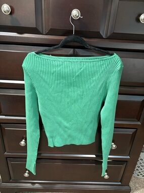 H&M Green Ribbed Long-Sleeve Boatneck Top